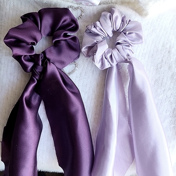 Accessories - 2 Silky Plum and Lavender Handmade Hair Scrunchies